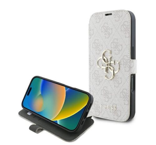 Guess 4G Metal Logo iPhone 16 flip/oldalra nyíló tok, rózsaszín GUBKP16S4GMGPI