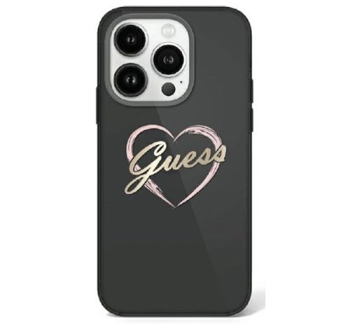 Guess IML Heart iPhone 16 Pro kemény hátlap tok, fekete GUHCP16LHCHGSPK