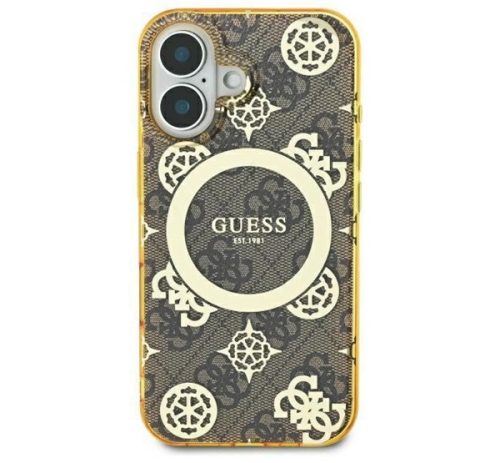 Guess IML Peony On 4G Background iPhone 16 Pro MagSafe kemény hátlap tok, barna GUHMP16LH4PYEEW