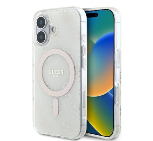 Guess IML 4G Background iPhone 16 Plus MagSafe kemény hátlap tok, fehér GUHMP16MH4DTEH