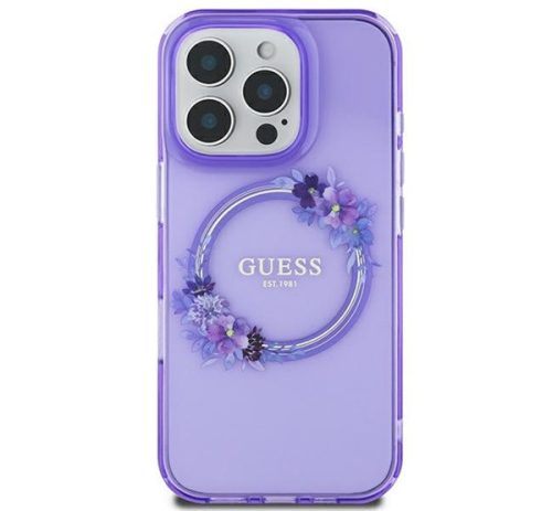 Guess IML Flowers Wreath iPhone 16 MagSafe kemény hátlap tok, lila GUHMP16SHFWFCU