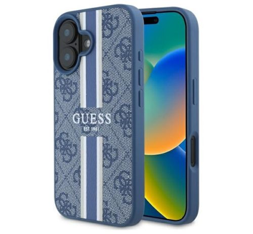 Guess 4G Printed Stripes iPhone 16 MagSafe kemény hátlap tok, kék GUHMP16SP4RPSB