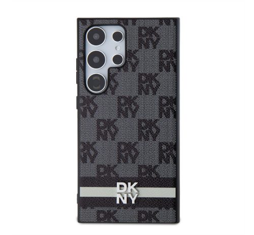 DKNY PU Leather Checkered Pattern and Stripe Samsung Galaxy S24 Ultra hátlap tok, fekete