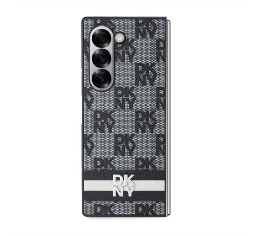 DKNY PU Leather Checkered Pattern and Stripe Samsung Galaxy Z Fold 6 hátlap tok, fekete