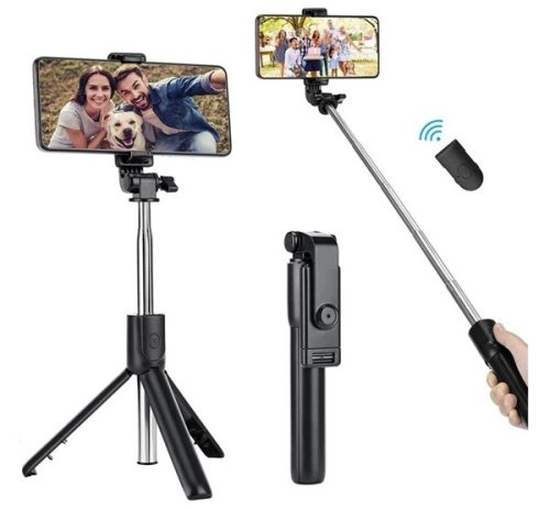 Prémium selfie bot, 19 - 70 cm, forgatható, exponáló gombbal, bluetooth-os, v4.0, tripod, R1, fekete