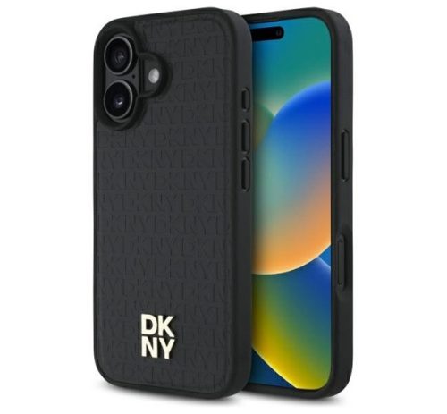 DKNY Repeat Pattern Stack Logo  iPhone 16 Magsafe hátlap tok, fekete DKHMP16SPSHRPSK