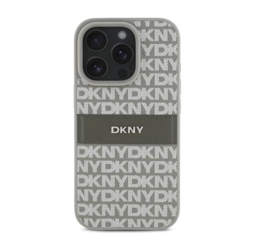 DKNY PU Leather Repeat Pattern Tonal Stripe iPhone 16 Pro tok, bézs