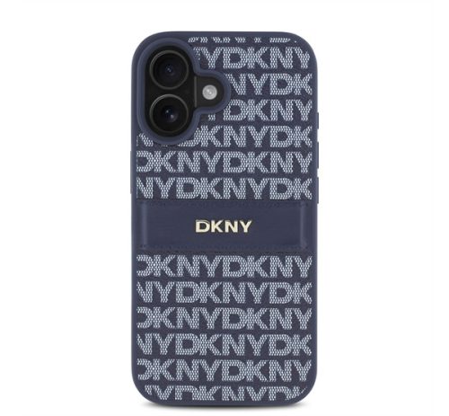 DKNY PU Leather Repeat Pattern Tonal Stripe iPhone 16 tok, kék