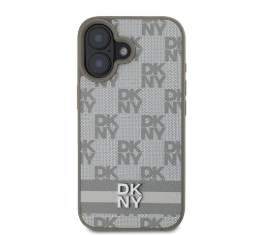 DKNY PU Leather Checkered Pattern and Stripe iPhone 16 tok, bézs