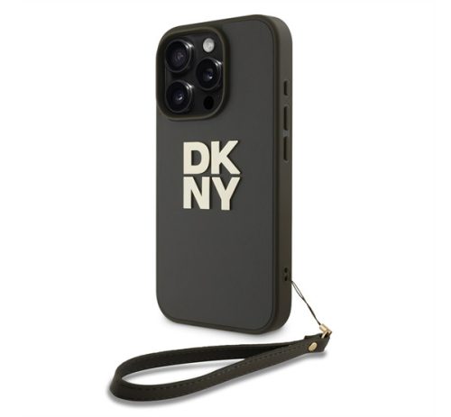 DKNY PU Leather Stack Logo iPhone 16 Pro tok csuklópánttal, zöld