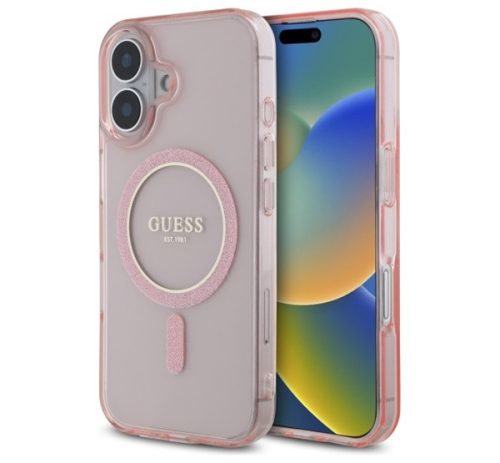 Guess IML Glitter Circle iPhone 16 MagSafe hátlap tok, rózsaszín GUHMP16SHFGEREP