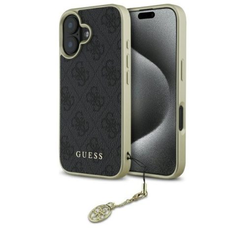 Guess 4G Charms Collection iPhone 16  hátlap tok, fekete GUHCP16SGF4GGR