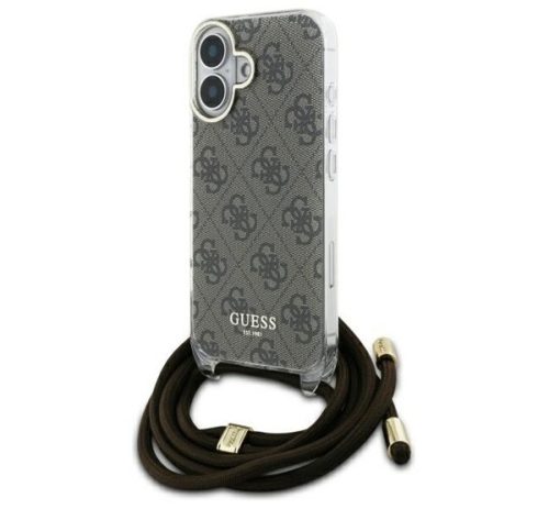 Guess Crossbody Cord 4G Print iPhone 16 hátlap tok, barna GUHCP16SHC4SEW