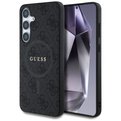 Guess Leather 4G Colored Ring Classic Logo MagSafe Samsung Galaxy S25 kemény hátlap tok, fekete