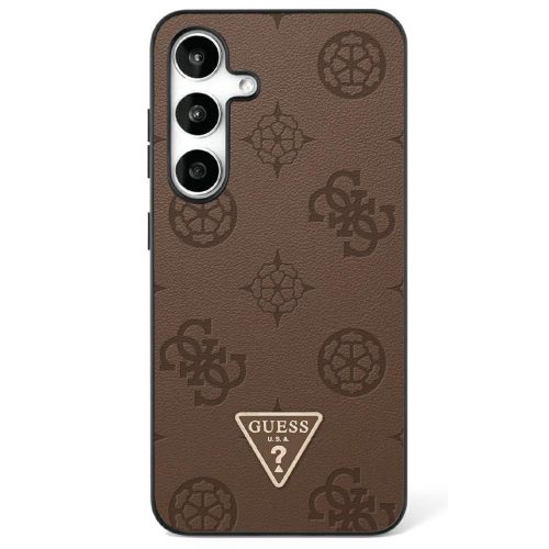 Guess Grained Hot Stamp Peony Pattern Triangle Logo Samsung Galaxy S25 Ultra MagSafe kemény hátlap tok, barna