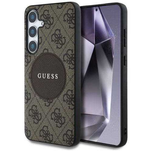 Guess 4G Round Patch Classic Logo Samsung Galaxy S25+ MagSafe kemény hátlap tok, barna