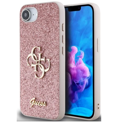 Guess PU Fixed Glitter 4G Metal Logo Apple iPhone 16e hátlap tok, rózsaszín