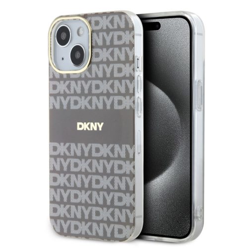 DKNY PU Leather Repeat Pattern Tonal Stripe iPhone 13 tok, bézs