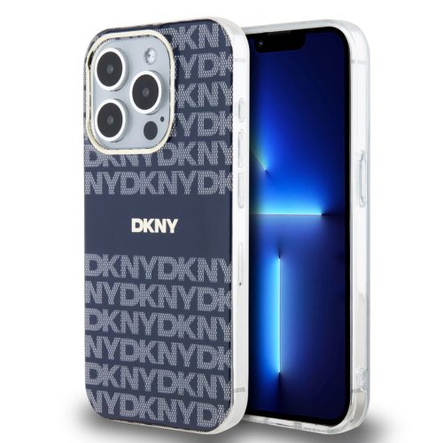 DKNY PU Leather Repeat Pattern Tonal Stripe iPhone 14 Pro Max tok, kék