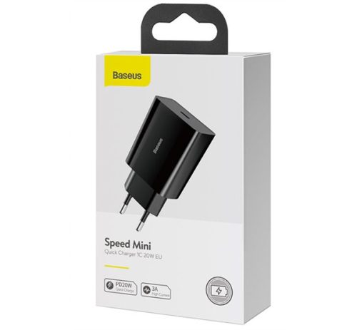 Baseus Speed Mini hálózati gyorstöltő adapter Type-C, 20W, fekete