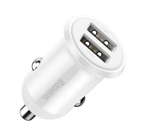 Baseus Grain Pro autós szivargyújtó gyorstöltő adapter 2xUSB, 24W, fehér