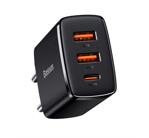 Baseus Compact gyorstöltő adapter 30W Type-C + 2XUSB, fekete