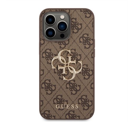 Guess PU 4G Metal Logo Apple iPhone 14 Pro hátlap tok, barna