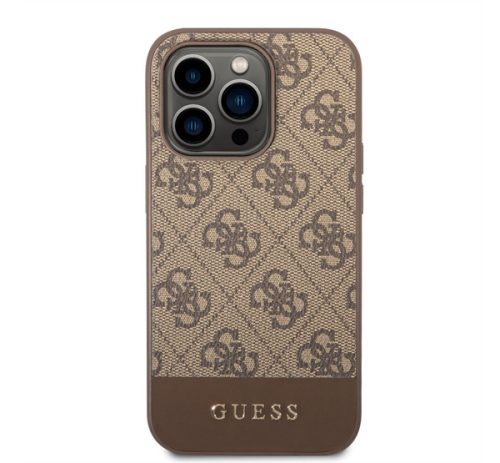 Guess 4G Stripe Apple iPhone 14 Pro szilikon hátlap tok, barna