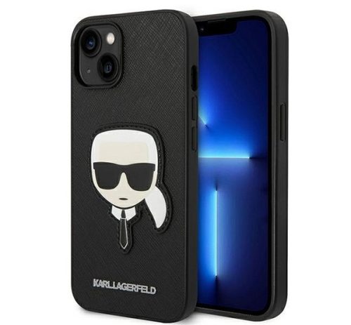 Karl Lagerfeld Head Saffiano bőr hátlap tok Apple iPhone 14 Plus, fekete