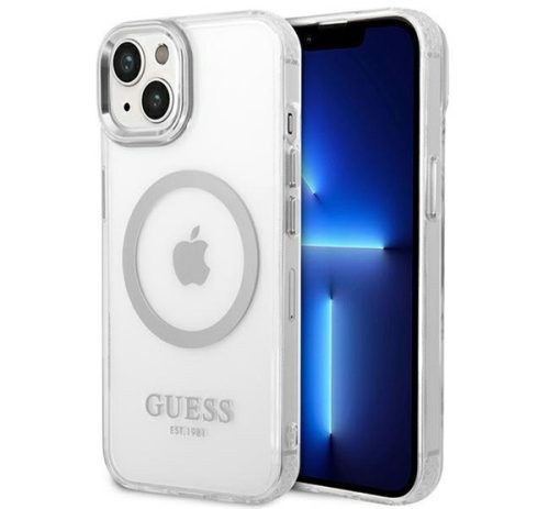 Guess Metal Outline Magsafe Apple iPhone 14 Plus hátlap tok, ezüst