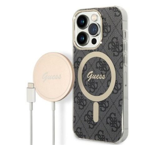 Guess 4G Print MagSafe Apple iPhone 14 Pro Max hátlap tok, fekete+ MagSafe töltő