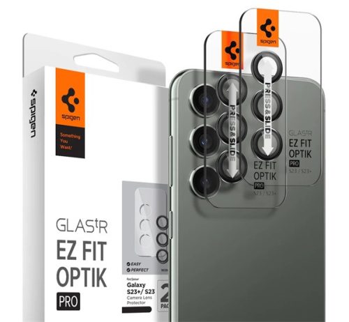 Spigen Ez Fit Optik Samsung Galaxy S23/S23+ Tempered kamera lencse fólia, fekete (2db)