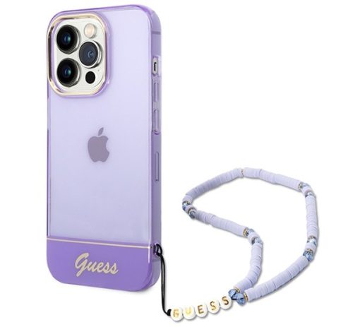 Guess Translucent Pearl Strap Apple iPhone 14 Pro hátlap tok , lila