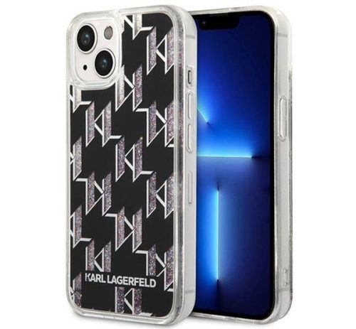 Karl Lagerfeld Liquid Glitter Monogram Apple iPhone 14 Plus hátlap tok, fekete