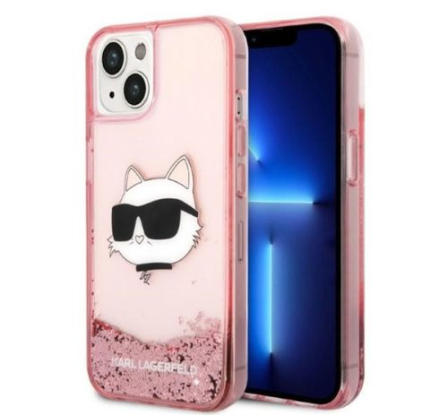 Karl Lagerfeld Glitter Choupette Head Apple iPhone 14 Plus hátlap tok, rózsaszín