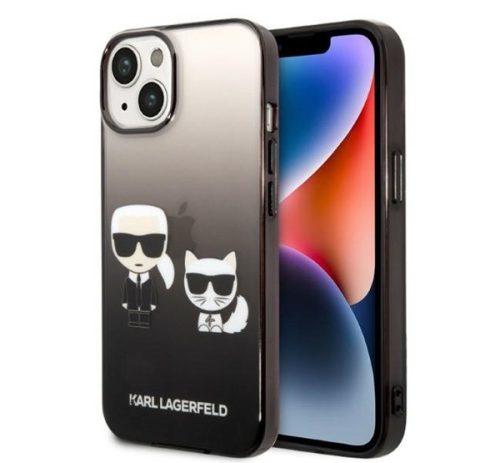 Karl Lagerfeld Gradient Ikonik Karl & Choupette Apple iPhone 14 Plus hátlap tok, fekete