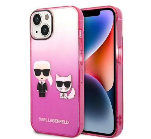 Karl Lagerfeld Gradient Ikonik Karl & Choupette Apple iPhone 14 Plus hátlap tok, rózsaszín