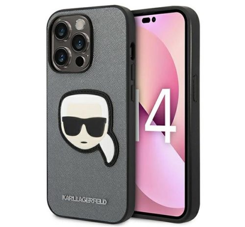 Karl Lagerfeld Saffiano Karl's Head Patch Apple iPhone 14 Pro Max hátlap tok, ezüst