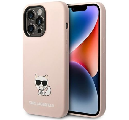 Karl Lagerfeld Silicone Choupette Body Apple iPhone 14 Pro Max hátlap tok, halvány rózsaszín