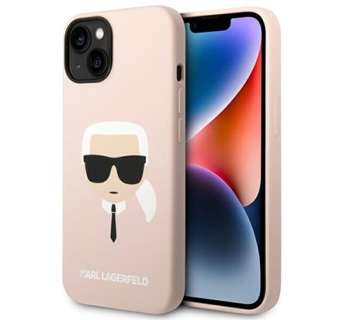 Karl Lagerfeld Silicone Karl's Head Apple iPhone 14 Plus Magsafe hátlap tok, halvány rózsaszín