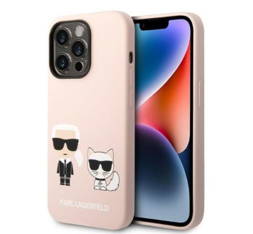 Karl Lagerfeld Silicone Karl & Choupette Apple iPhone 14 Pro Max Magsafe hátlap tok, halvány rózsaszín