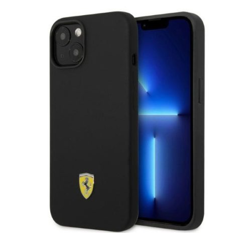 Ferrari Silicone Metal Apple iPhone 14 Plus Magsafe hátlap tok, fekete