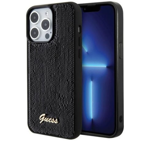 Guess Sequin Script Metal Apple iPhone 15 Pro hátlap tok, fekete