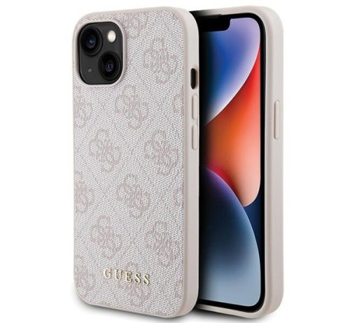 Guess 4G Metal Gold Logo Apple iPhone 15 hátlap tok, rózsaszín