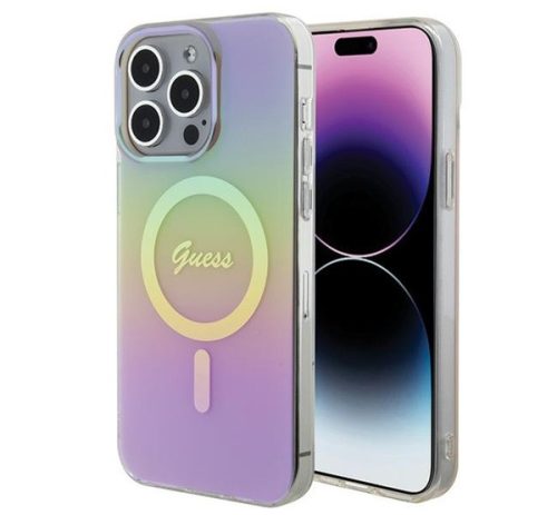 Guess IML Iridescent MagSafe Apple iPhone 15 Pro hátlap tok, rózsaszín