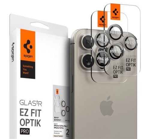 Spigen Glas.tR EZ Fit Optik Pro Apple iPhone 15 Pro/ iPhone 15 Pro Max, Tempered kameravédő fólia, natúr titánium (2db)