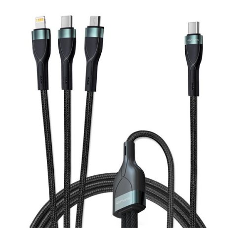 4smarts Type-C / microUSB / Lightning / Type-C Prémium Multi töltőkábel, 60W,1.5m, fekete