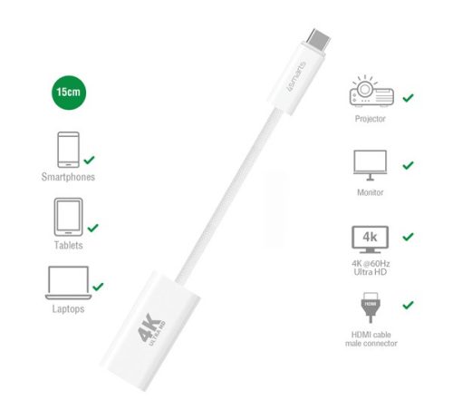 4smarts USB Type-C - HDMI adapter 15cm, fehér