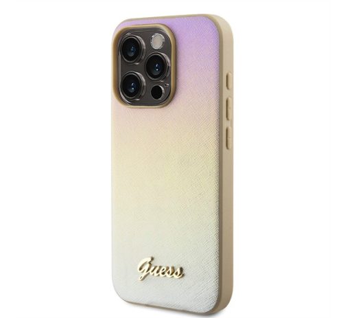 Guess PU Leather Iridescent Metal Script iPhone 15 Pro Max tok, arany