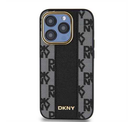 DKNY PU Leather Checkered Pattern Apple iPhone 15 Pro Magsafe tok, fekete